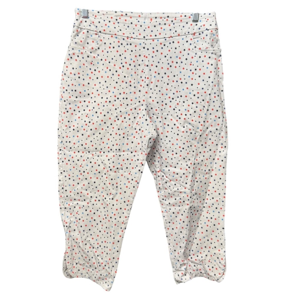 Kate Park Star Print Pull On Crop‎ Pants M White Red Blue Patriotic Excellent